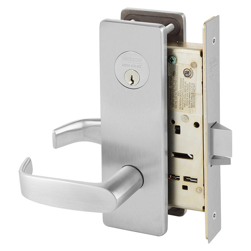 Classroom Mortise Lock with L Lever and LS Escutcheon Satin Chrome Finish