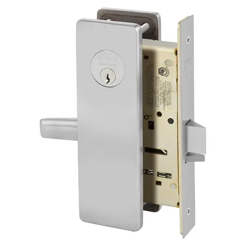 All Purpose Holdback Mortise Lock with B Lever and LS Escutcheon Satin Chrome Finish