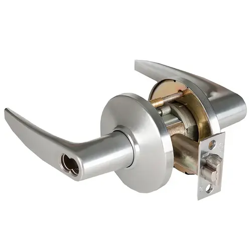 Grade 1 Hotel Cylindrical Lock, Lost Motion, 16 Lever, D Rose, SFIC Less Core, Satin Chrome Anti-Microbial Finish, 2-3/4" ANSI Strike, Non-handed Satin Chrome Anti-Microbial