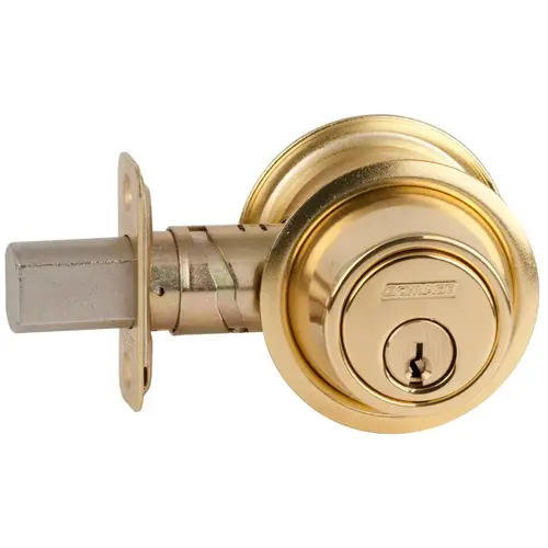 Single Cylinder Deadbolt, Grade 2, Adjustable 2-3/8" or 2-3/4" Backset, C123 Keyway, Bright Brass x Satin Chrome