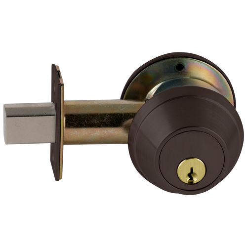 Grade 1 Single Cylinder Deadbolt Equally Extended for 2-1/4" Door with C Keyway with 12296 Latch and 10094 Strike Oil Rubbed Bronze Finish