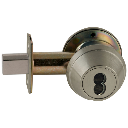 Grade 1 Single Cylinder Deadbolt with Large Format Interchangeable Less Core with 12297 Latch and 10094 Strike Satin Nickel Finish