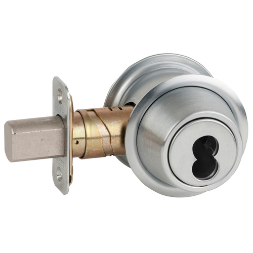 Grade 2 Fire Rated Single Cylinder Deadbolt Less Full Size Interchangeable Core with 12287 Latch and 10094 Strike Satin Chrome Finish