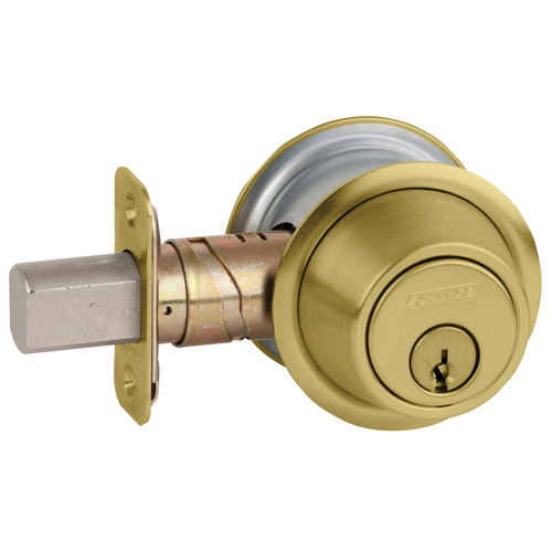 Single Cylinder Deadbolt, Grade 2, Adjustable 2-3/8" or 2-3/4" Backset, Satin Brass x Satin Chrome