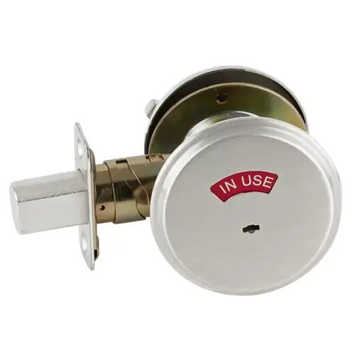 Door Bolt Occupancy Indicator, Grade 2, Adjustable 2-3/8" or 2-3/4" Backset, Satin Chrome x Bright Brass