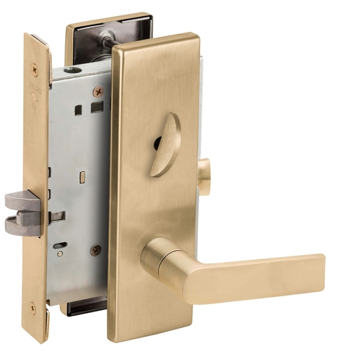 Bed / Bath Privacy Mortise Lock with 01 Lever and N Escutcheon Satin Brass Finish