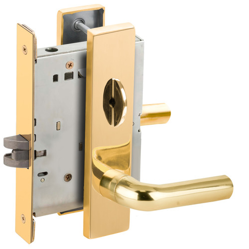 Bed / Bath Privacy Mortise Lock with 02 Lever and L Escutcheon Bright Brass Finish