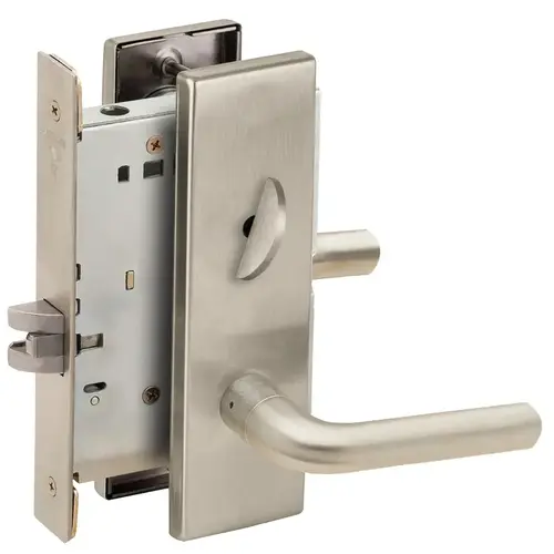 Bed / Bath Privacy Mortise Lock with 02 Lever and N Escutcheon Satin Nickel Finish