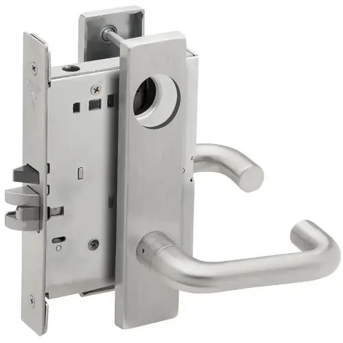 Institution Mortise Lock Less Cylinder with 03 Lever and L Escutcheon Satin Chrome Finish