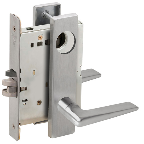 Apartment Entry Mortise Lock Less Cylinder with 05 Lever and L Escutcheon Satin Chrome Finish