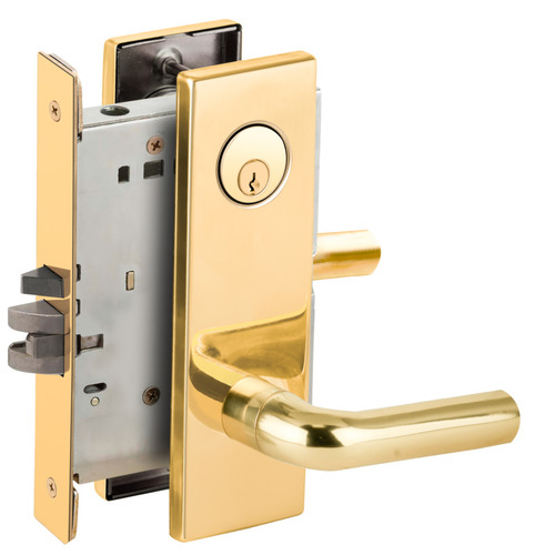 Apartment Entry Mortise Lock with C Keyway with 02 Lever and N Escutcheon Bright Brass Finish