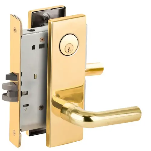 Storeroom Mortise Lock with C Keyway with 02 Lever and N Escutcheon Bright Brass Finish