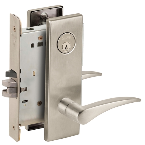 Right Hand Classroom Mortise Lock with C Keyway with 12 Lever and N Escutcheon Satin Nickel Finish