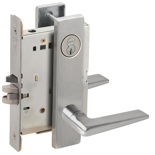 Apartment Entry Mortise Lock with Large Format IC Core with 05 Lever and L Escutcheon Satin Chrome Finish