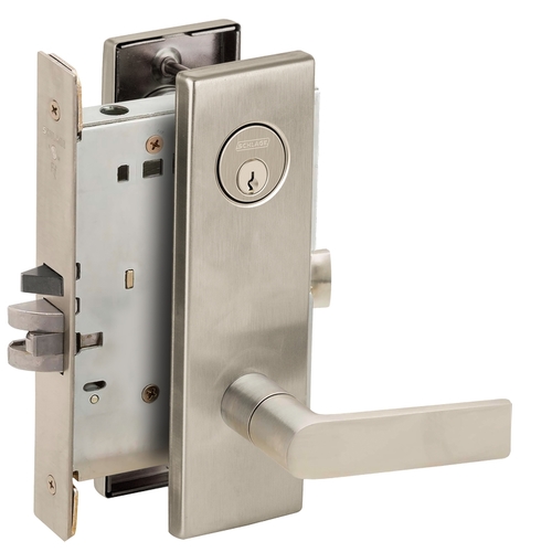 Classroom Security Holdback Mortise Lock with C Keyway with 01 Lever and N Escutcheon Satin Nickel Finish