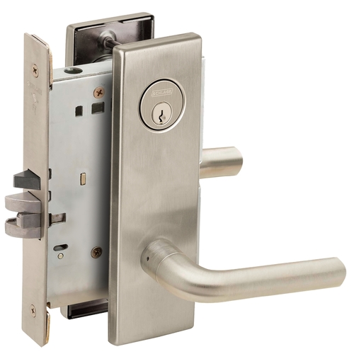 Classroom Mortise Lock with C Keyway with 02 Lever and N Escutcheon Satin Nickel Finish