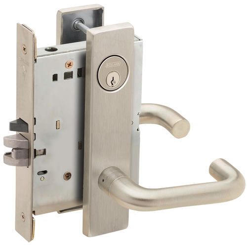 Classroom Holdback Mortise Lock with C Keyway with 03 Lever and L Escutcheon Satin Nickel Finish