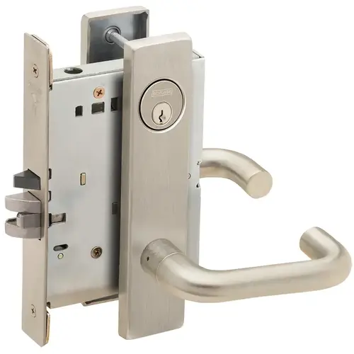 Classroom Security Holdback Mortise Lock with C Keyway with 03 Lever and L Escutcheon Satin Nickel Finish