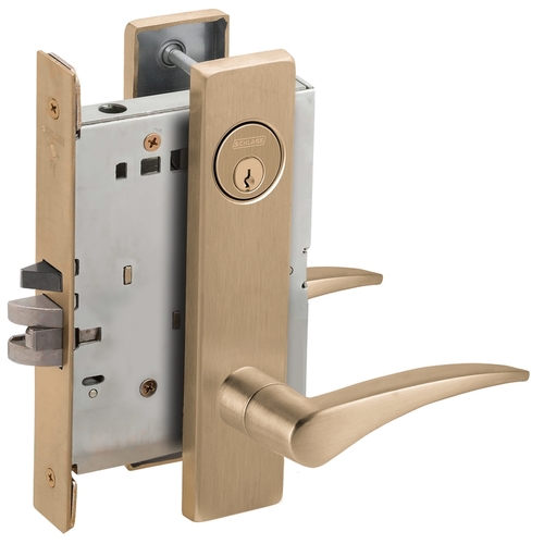 Right Hand Classroom Holdback Mortise Lock with C Keyway with 12 Lever and L Escutcheon Antique Brass Finish