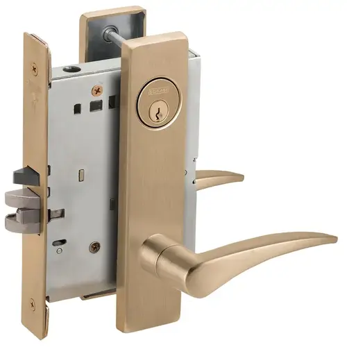 Left Hand Automatic Unlocking Entry Mortise Lock with C Keyway with 12 Lever and L Escutcheon Antique Brass Finish