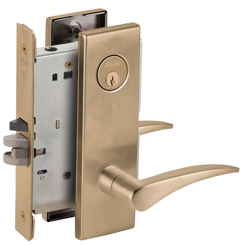 Right Hand Classroom Security Holdback Mortise Lock with C Keyway with 12 Lever and N Escutcheon Antique Brass Finish