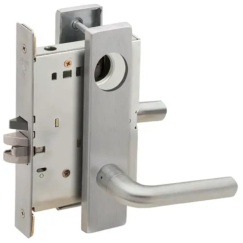 Apartment Entry Mortise Lock Less Cylinder with 02 Lever and L Escutcheon Satin Chrome Finish