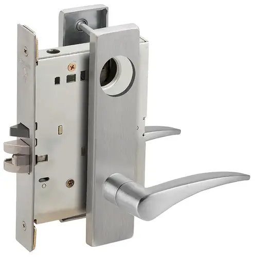 Right Hand Entry / Office Mortise Lock Less Cylinder with 12 Lever and L Escutcheon Satin Chrome Finish