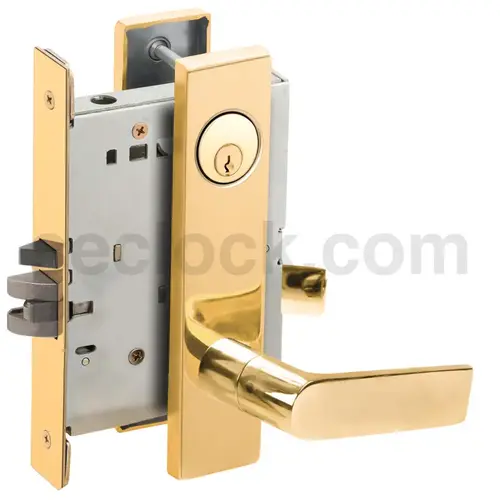 Institution Mortise Lock with C Keyway with 01 Lever and L Escutcheon Bright Brass Finish