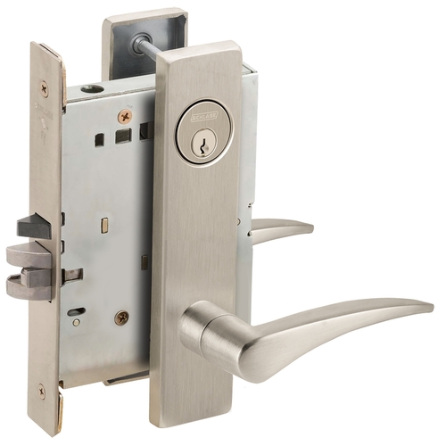 Right Hand Institution Mortise Lock with C Keyway with 12 Lever and L Escutcheon Satin Nickel Finish