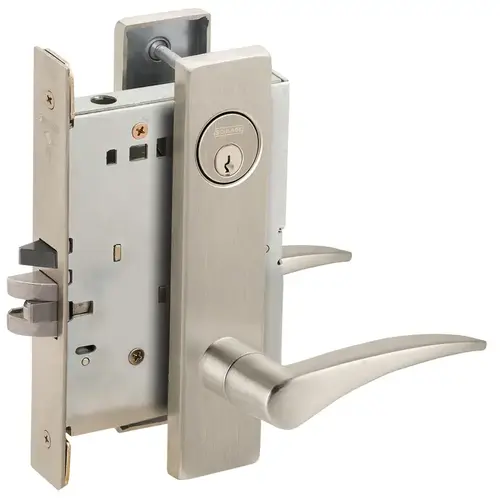 Left Hand Storeroom Mortise Lock with C Keyway with 12 Lever and L Escutcheon Satin Nickel Finish