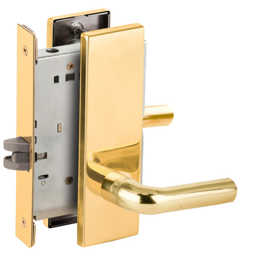 Passage Mortise Lock with 02 Lever and N Escutcheon Bright Brass Finish