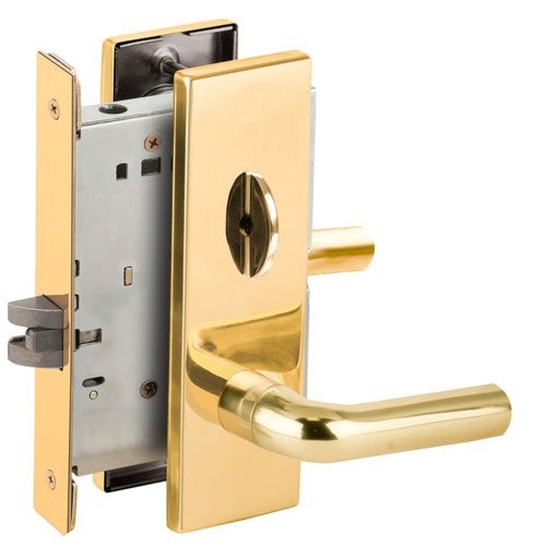 Bed / Bath Privacy Mortise Lock with 02 Lever and N Escutcheon Bright Brass Finish