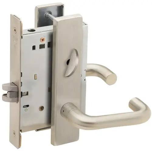 Bed / Bath Privacy Mortise Lock with 03 Lever and L Escutcheon Satin Nickel Finish