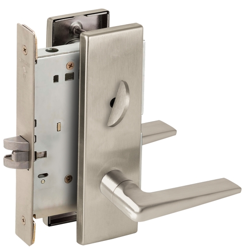 Bed / Bath Privacy Mortise Lock with 05 Lever and N Escutcheon Satin Nickel Finish