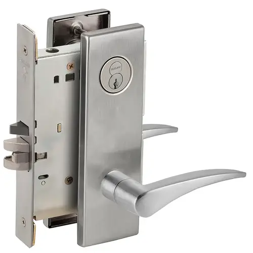 Right Hand Institution Mortise Lock with Large Format IC Core with 12 Lever and N Escutcheon Satin Chrome Finish