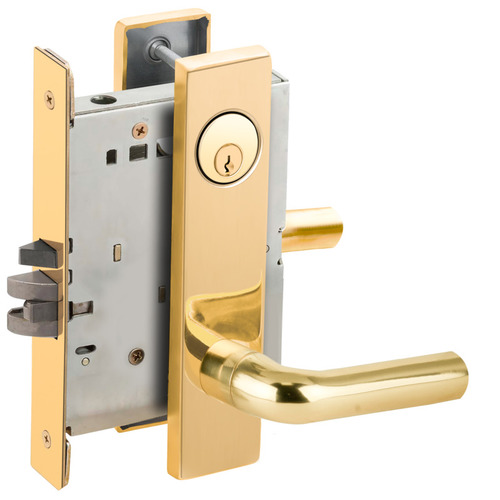 Storeroom Mortise Lock with C Keyway with 02 Lever and L Escutcheon Bright Brass Finish