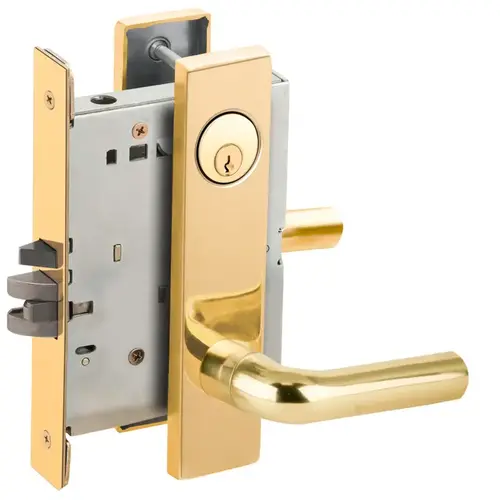 Institution Mortise Lock with C Keyway with 02 Lever and L Escutcheon Bright Brass Finish