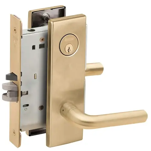 Classroom Security Holdback Mortise Lock with C Keyway with 02 Lever and N Escutcheon Satin Brass Finish