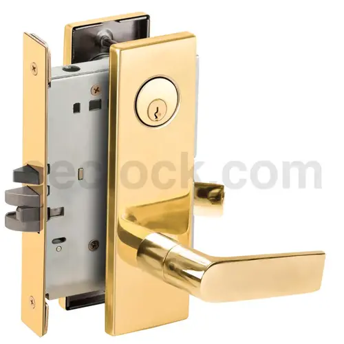 Classroom Security Holdback Mortise Lock with C Keyway with 01 Lever and N Escutcheon Bright Brass Finish