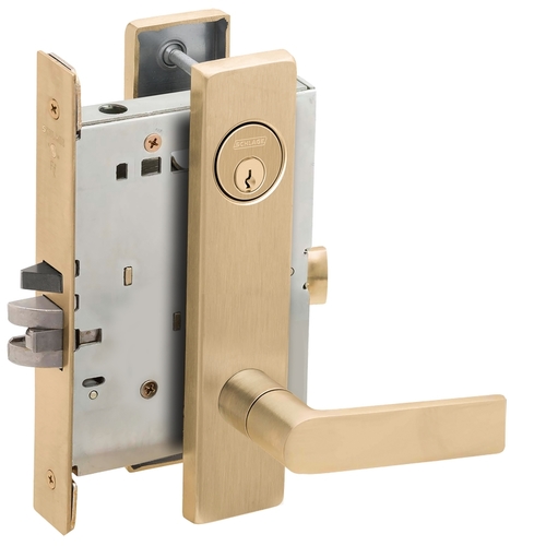 Classroom Security Holdback Mortise Lock with C Keyway with 01 Lever and L Escutcheon Satin Brass Finish