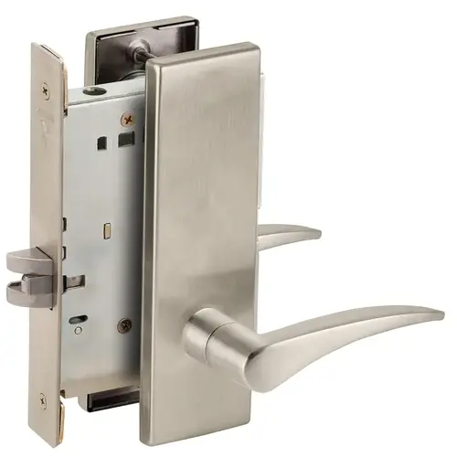 Right Hand Passage Mortise Lock with 12 Lever and N Escutcheon Satin Nickel Finish