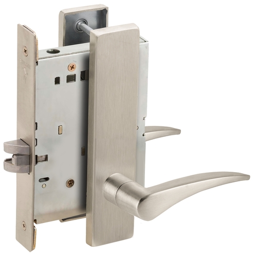 Right Hand Passage Mortise Lock with 12 Lever and L Escutcheon Satin Nickel Finish