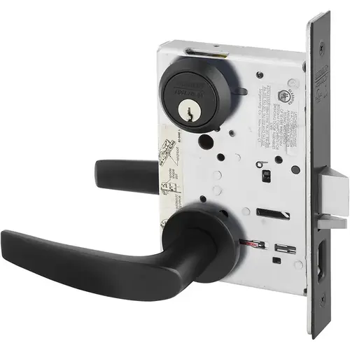 Entry Mortise Lock with B Lever and LN Rose Black Suede Powder Coat Finish