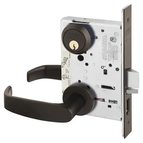 KIT - Office/Entry Mortise Lock, LNL - LN Rose x L Lever, LA Keyway 1-Bitted, Grade 1, 613E/US10BE Dark Oxidized Satin Bronze