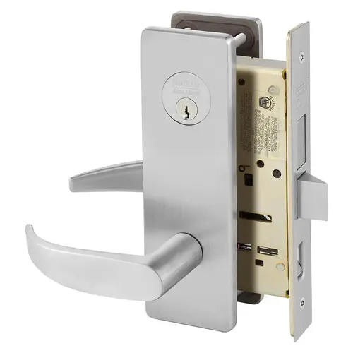 Dormitory Exit Double Cylinder with Deadbolt Mortise Lock with P Lever and LS Escutcheon Satin Chrome Finish