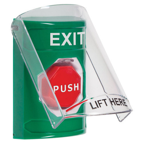 STI SS2125XT-EN Stopper Station, Green, Flush or Surface, Shield, Momentary, Illuminated, "EXIT"English