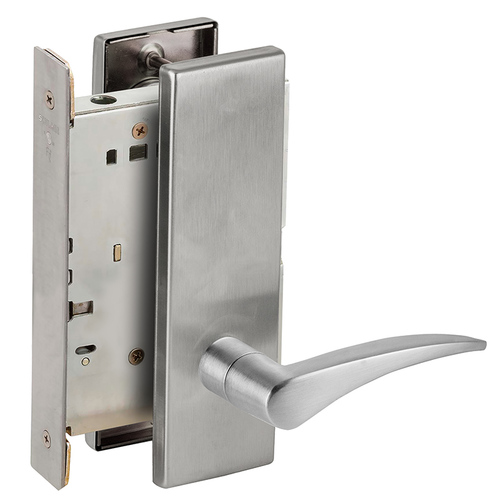 Half Dummy Mortise Trim with Lock Case with 12 Lever and N Escutcheon Right Hand Satin Chrome Finish