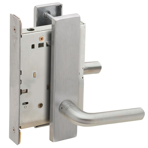 Full Dummy Mortise Trim with Lock Case with 02 Lever and L Escutcheon Satin Chrome Finish