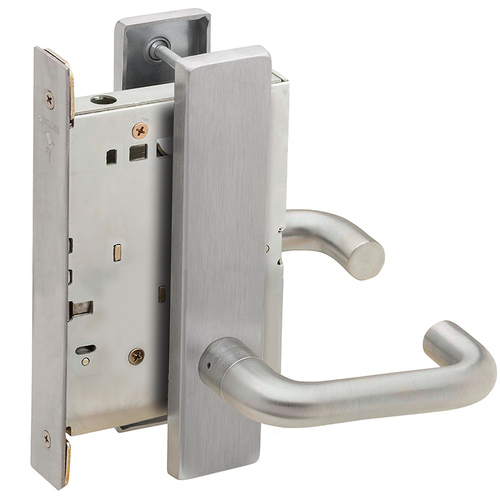 Full Dummy Mortise Trim with Lock Case with 03 Lever and L Escutcheon Satin Chrome Finish