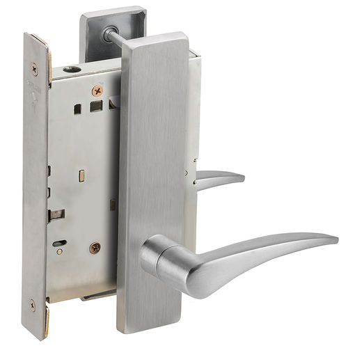 Full Dummy Mortise Trim with Lock Case with 12 Lever and L Escutcheon Right Hand Satin Chrome Finish